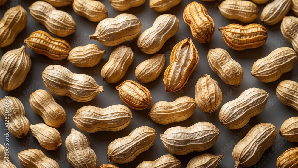 Aufkleber closeup view of dried peanuts showcasing their textured shells arranged on a solid surface, highligh