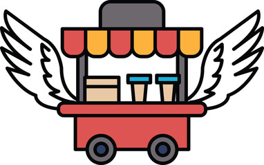 A red cart with wings on it