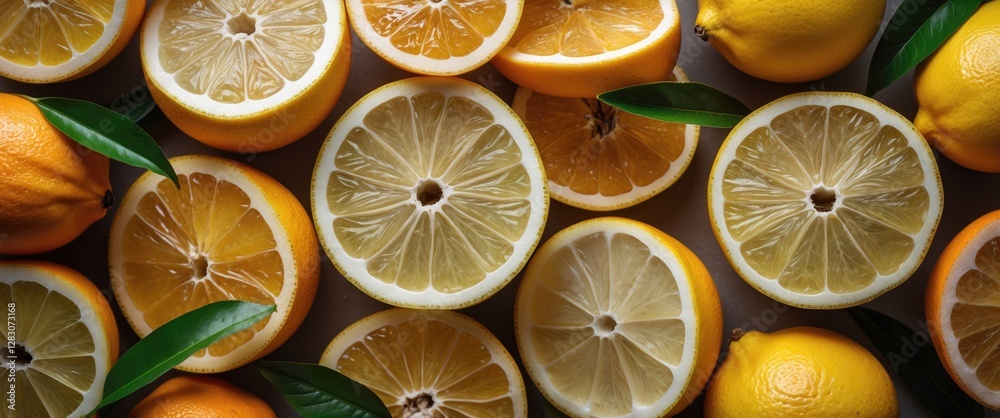 Poster vibrant citrus fruits display featuring lemons and oranges ideal for fresh and healthy design projec