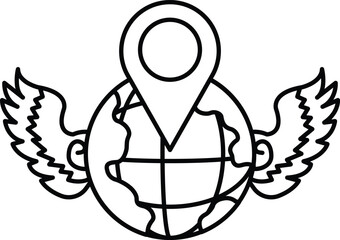 cartoon drawing of a globe with a pin on it