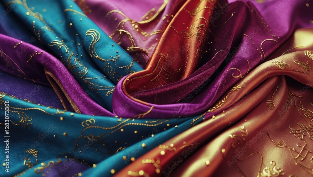 Poster vibrant luxury fabric texture background with rich colors and elegant patterns for fashion and desig