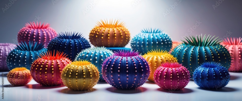 Aufkleber vibrant collection of colorful sea urchins displayed on a softly lit white background showcasing bri