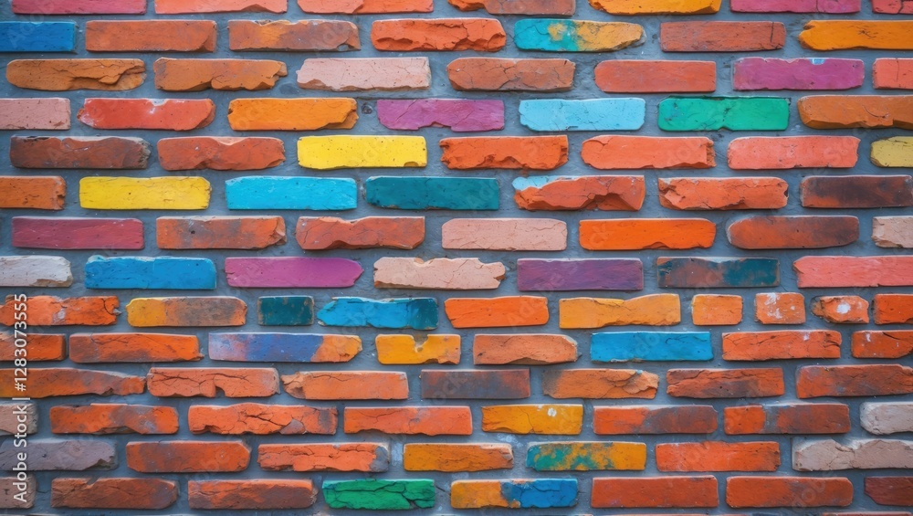 Aufkleber vibrant and artistic brick wall with an array of colorful paint accents showcasing urban creativity 