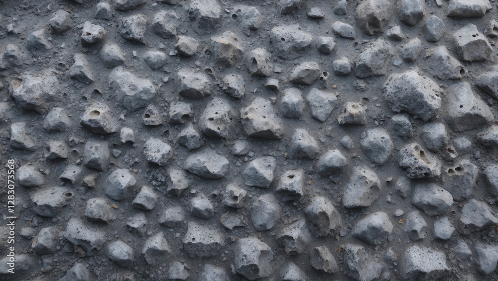 Poster detailed close-up of a textured gray stone surface featuring pitted and rocky formations suitable fo