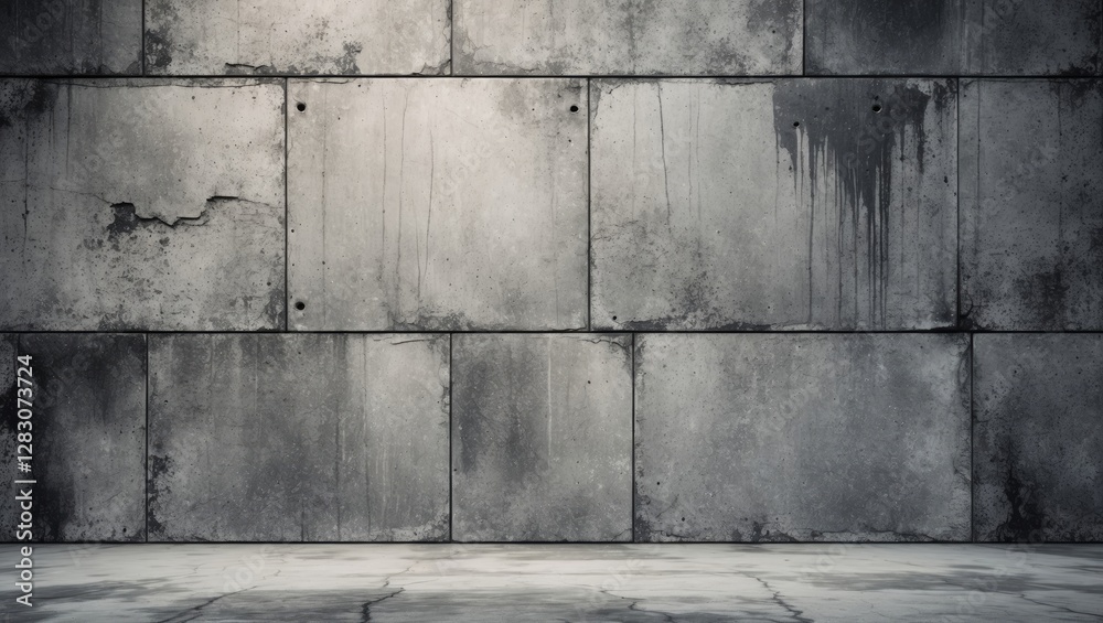 Poster textured gray concrete wall with weathered surface and abstract patterns for use in backgrounds and 