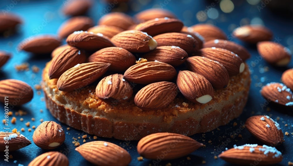 Aufkleber baked almond topping on a flavorful dessert with scattered almonds creating a rich texture and visua