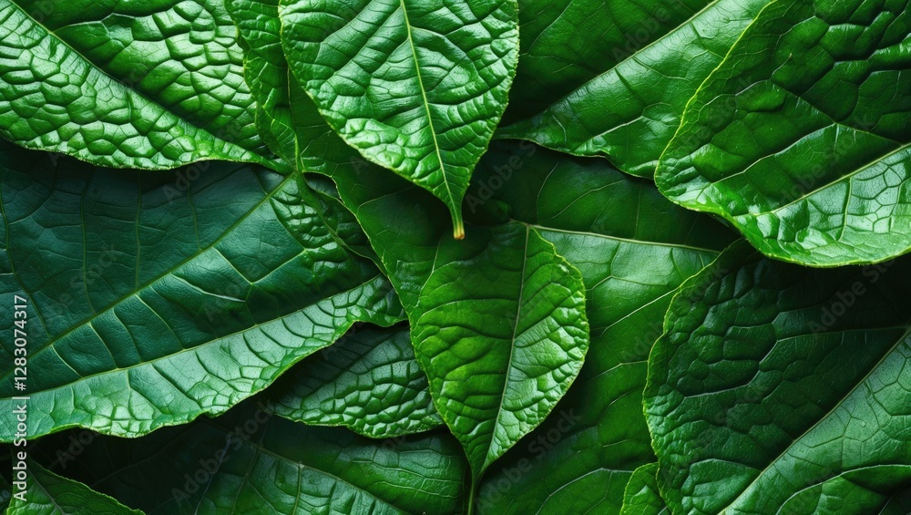 Poster lush green leaf texture background showcasing intricate details and patterns of nature's foliage for