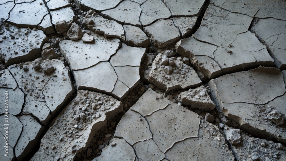 Aufkleber cracked concrete floor texture showcasing deterioration and fragmentations ideal for construction or