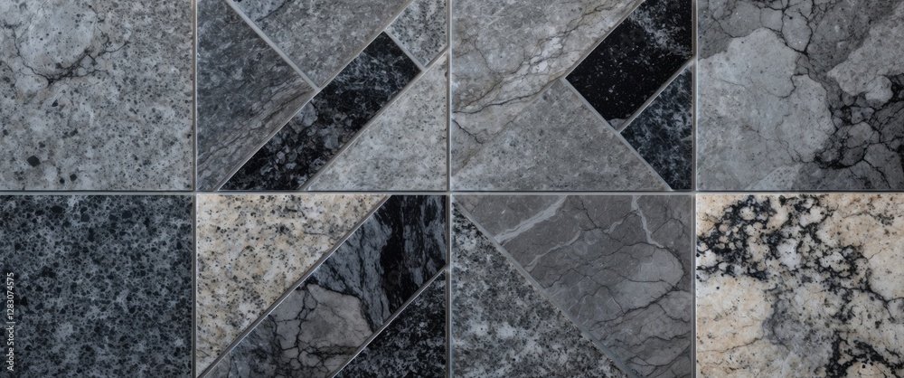 Poster gray granite tile floor texture featuring diverse patterns and shades suitable for background or des