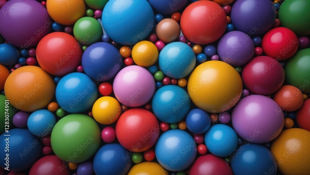 Aufkleber Vibrant colorful abstract background featuring a diversity of spheres and circles in an array of bright hues for artistic design projects.