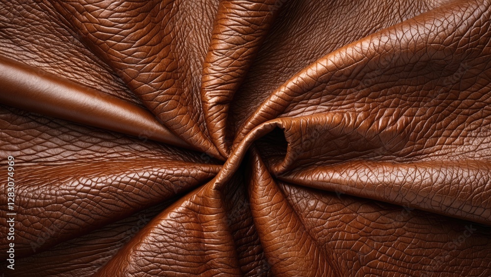 Poster detailed closeup of rich brown leather texture showcasing natural patterns and softness suitable for