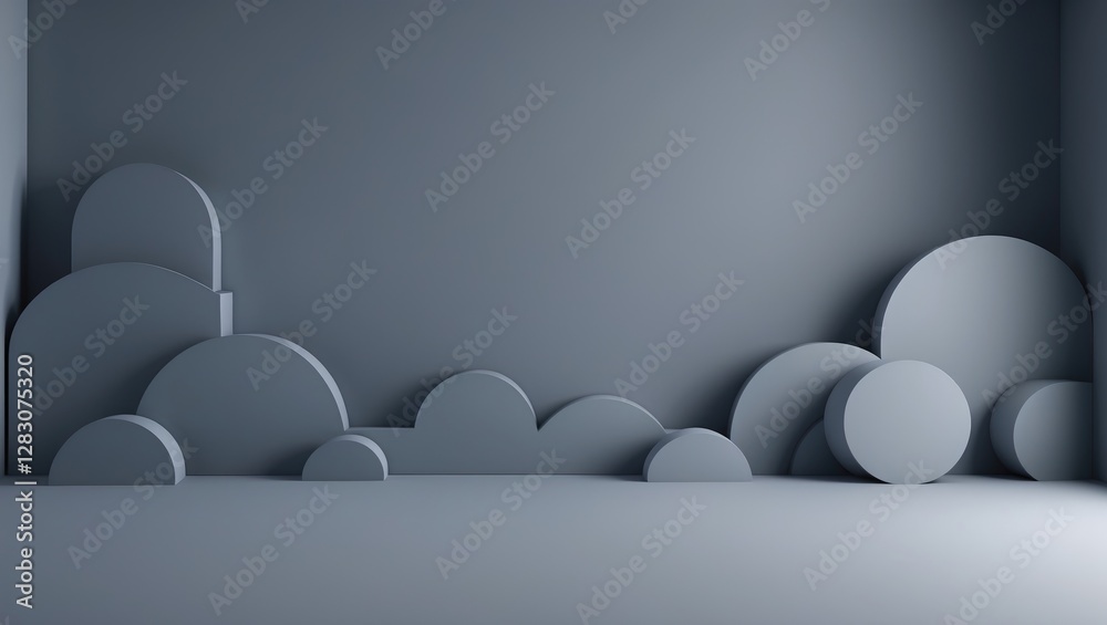 Poster abstract gray gradient background with circular shapes in a minimalist studio setting, ideal for mod