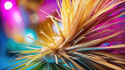 Vibrant coconut fiber texture with colorful background highlighting natural fibers and tropical aesthetic for design and decor projects