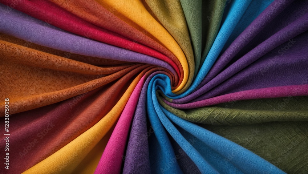 Poster vibrant and diverse fabric texture with swirling colors showcasing a rich palette for textiles and d