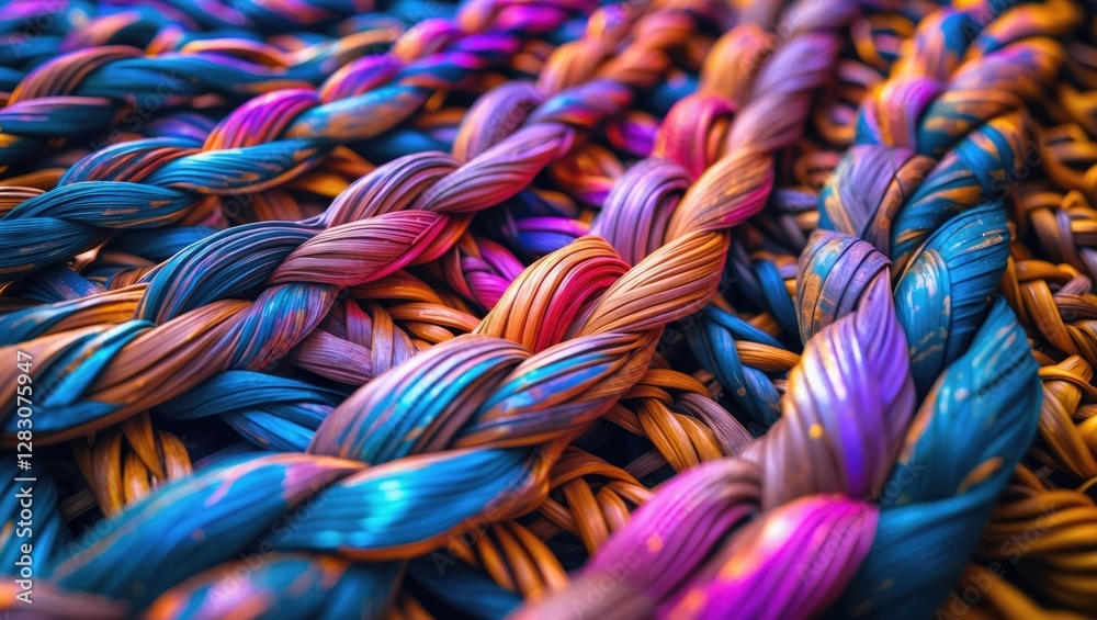 Aufkleber Vibrant Close-Up of Braided Rattan with Colorful Textures Creating a Unique Visual Pattern for Artistic and Decorative Use