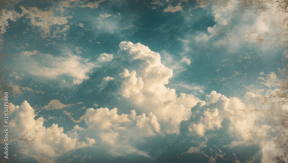 Aufkleber Serene cloudscape with grunge texture for artistic backgrounds showcasing soft hues and abstract nature elements in a dreamy atmosphere.