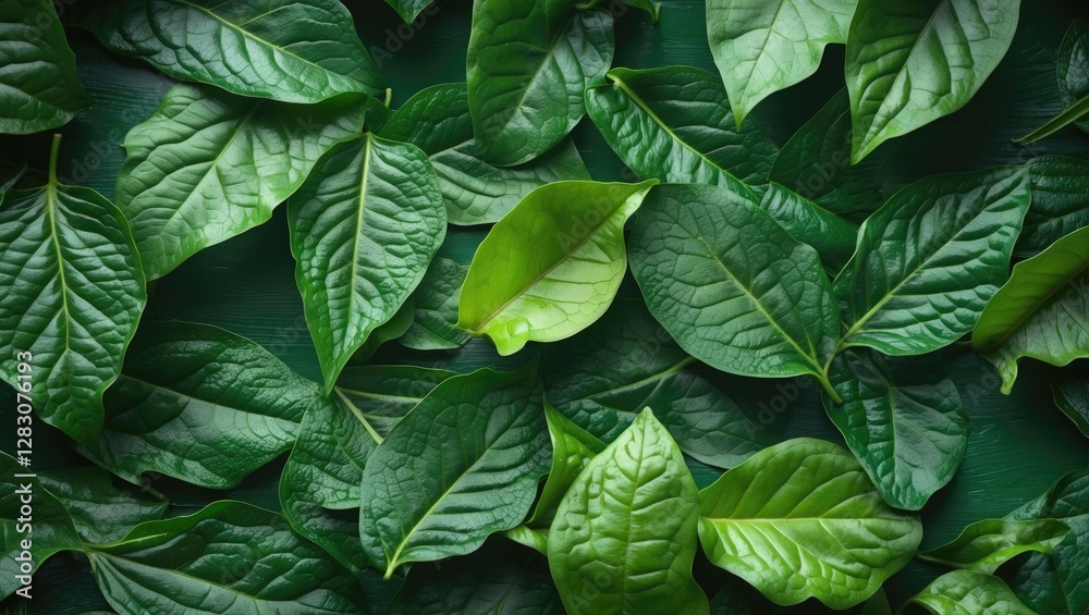 Poster lush green leaf texture background showcasing vibrant foliage with intricate patterns and shades of 