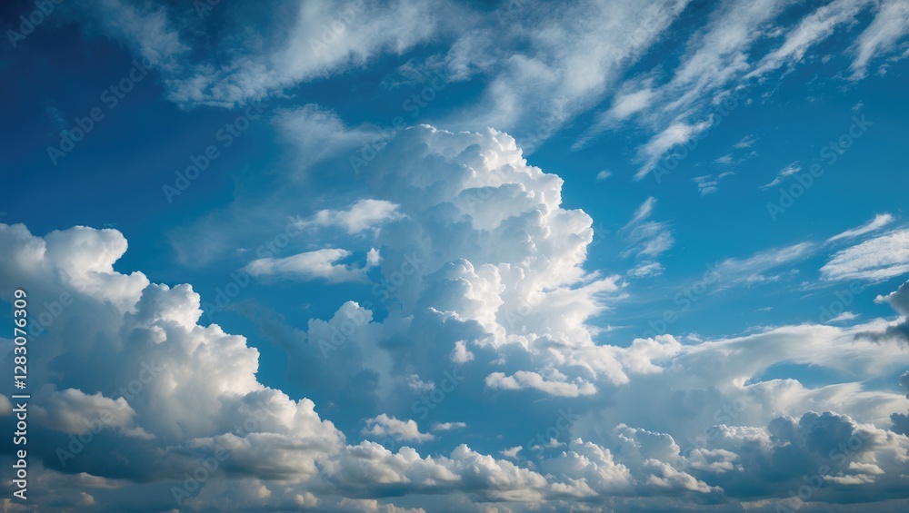 Aufkleber vibrant blue sky with fluffy white clouds creating a serene and picturesque backdrop for various des