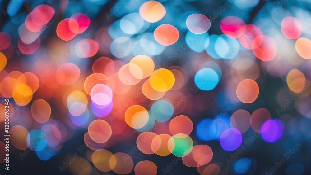 Aufkleber Vibrant multicolored bokeh background creating a dreamy atmosphere suitable for festive or decorative themes in photography and design.