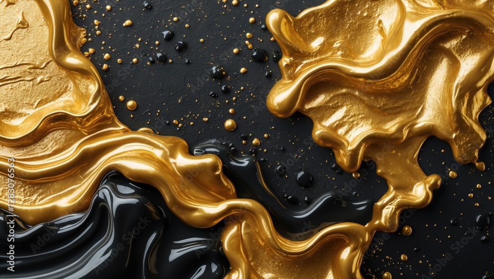 Aufkleber Gold and black fluid metallic paint texture creating an elegant background for artistic and design applications