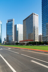 Empty urban road and buildings in the city