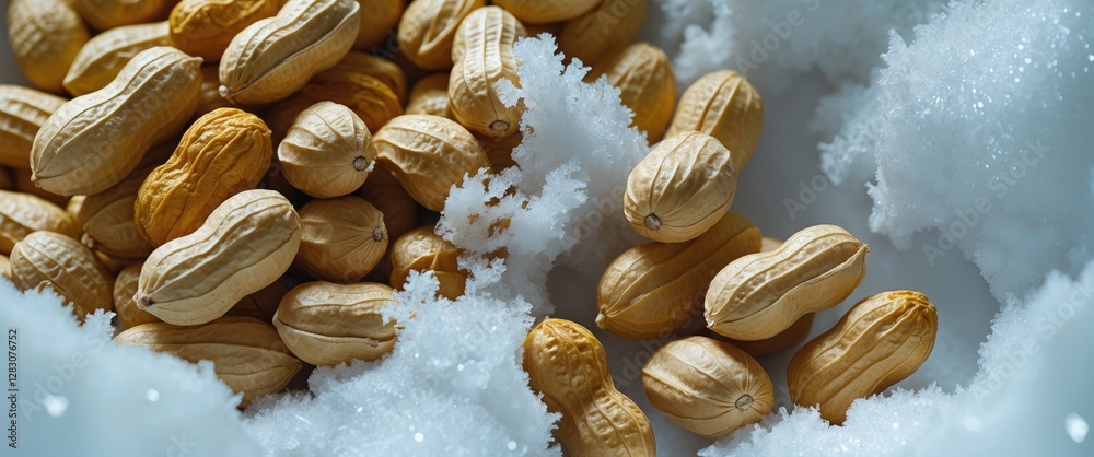 Aufkleber Close up of boiled peanuts placed on a white background highlighting the texture and color of the shells with a focus on detail.