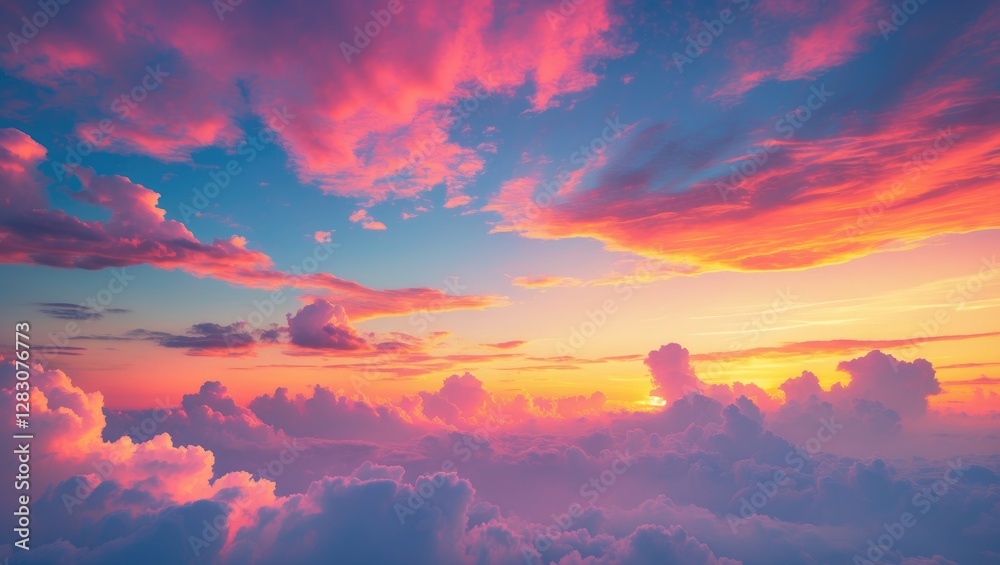 Aufkleber Vibrant sunset sky with colorful clouds creating a stunning gradient backdrop ideal for nature and abstract themes in design projects.