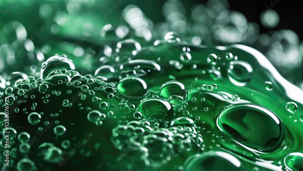 Aufkleber Closeup of vibrant green liquid with numerous bubbles creating a refreshing and dynamic texture for various creative projects.