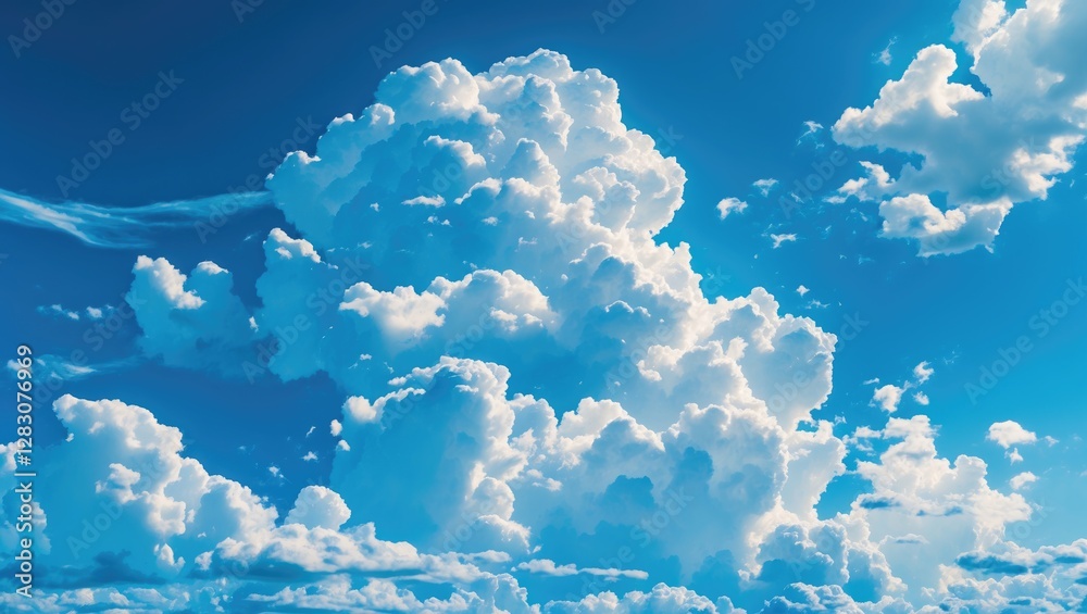 Aufkleber majestic fluffy white clouds against a vibrant clear blue sky creating a serene and tranquil atmosph