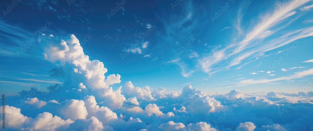 Poster vast serene blue sky with fluffy white clouds creating a peaceful natural atmosphere perfect for bac