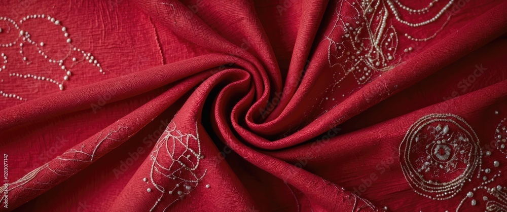 Poster Elegant red cotton fabric texture with intricate patterns, ideal for design projects, textiles, and creative applications. Perfect for your needs.