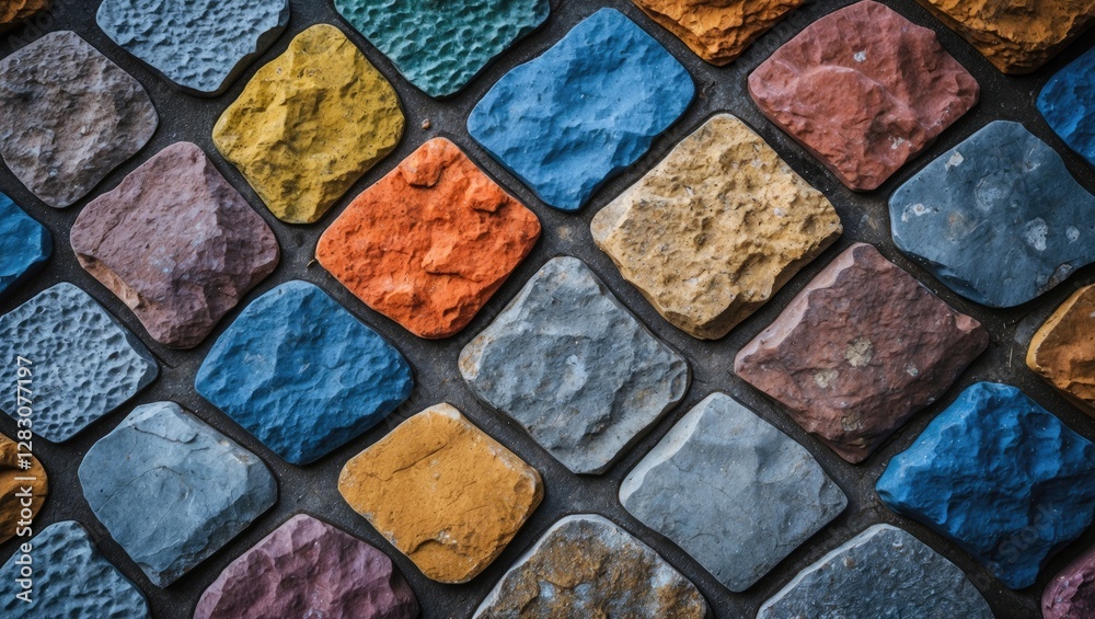 Aufkleber Vibrant textured cobblestones in assorted colors ideal for backgrounds or design elements in creative projects.