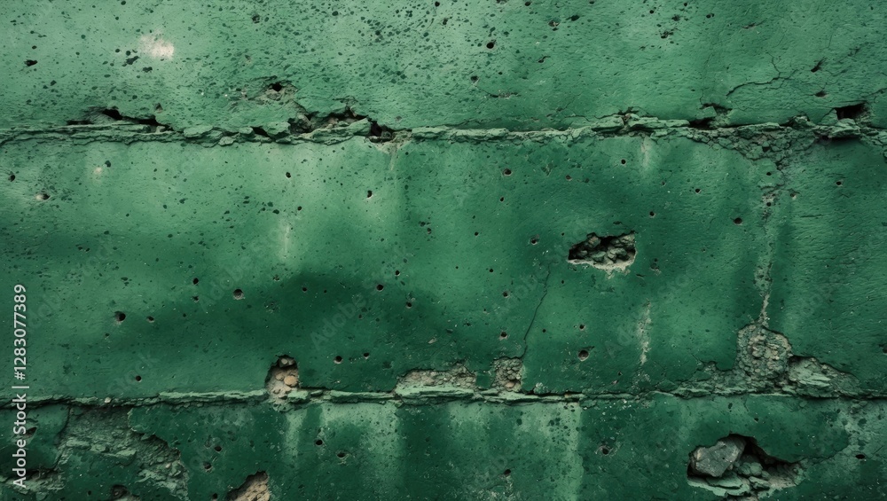 Poster textured green concrete wall with uneven surfaces and imperfections creating a distinct industrial a