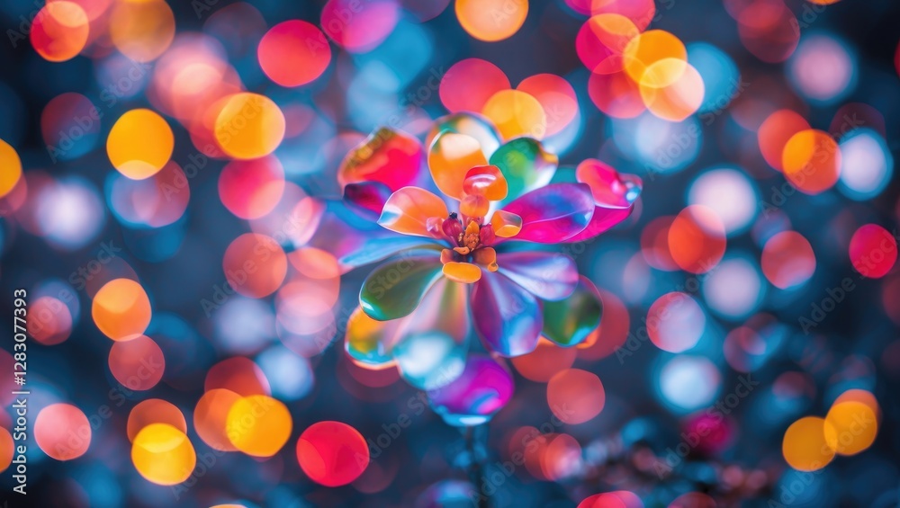 Aufkleber Vibrant abstract bokeh background with a colorful flower in focus creating a dreamy and artistic visual effect.
