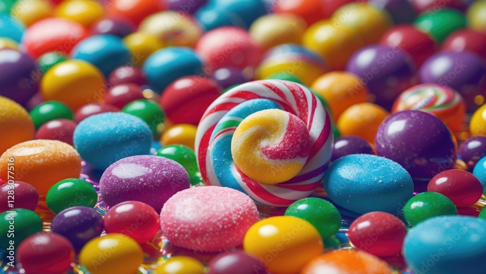 Aufkleber vibrant assortment of assorted candies with lollipop centerpiece on a colorful background ideal for 