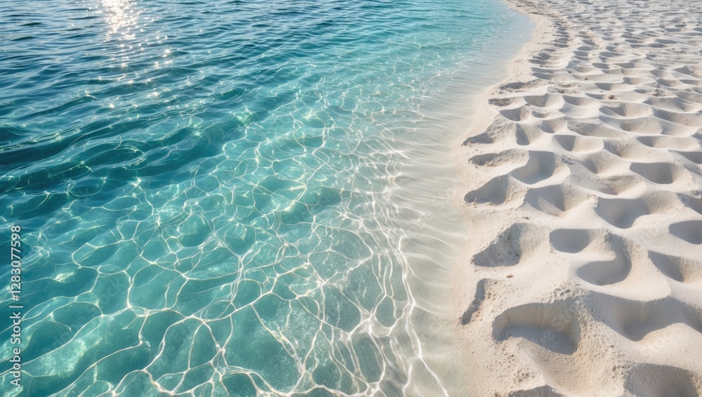 Poster tranquil shoreline with crystal clear water and pristine white sand creating a serene beach atmosphe