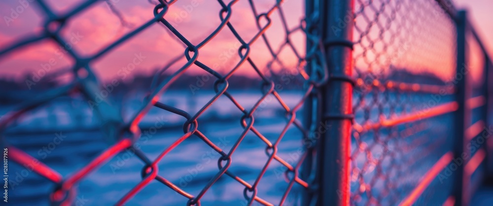 Aufkleber close up view of chain link fence with vibrant colors fading into a beautifully blurred background a