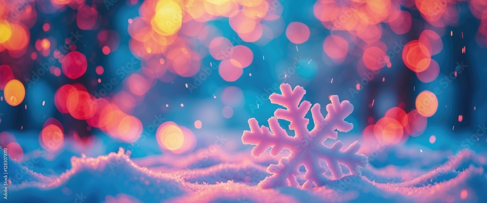 Aufkleber Colorful abstract bokeh snowflake background with motion blur in a winter landscape creating a dreamy festive atmosphere.