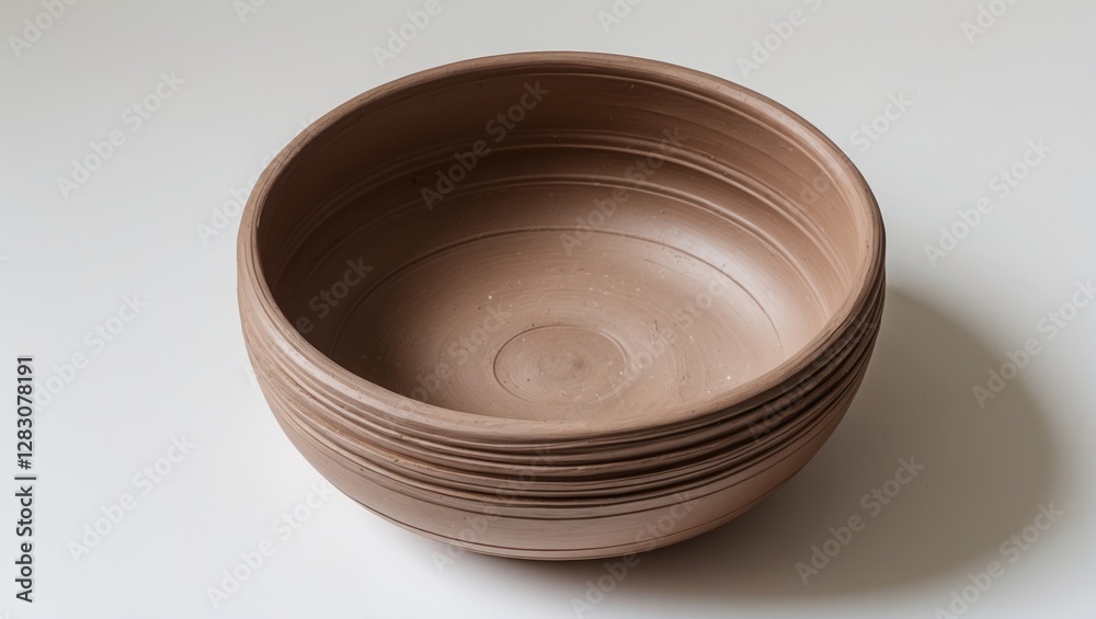 Aufkleber Clay bowl with textured rim empty top view on neutral background perfect for culinary or decorative use in ads and design projects