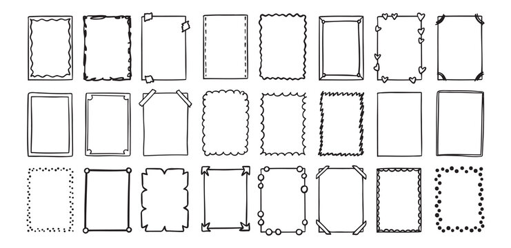 Hand drawn rectangle frame doodle vertical. Line style empty drawing textbox