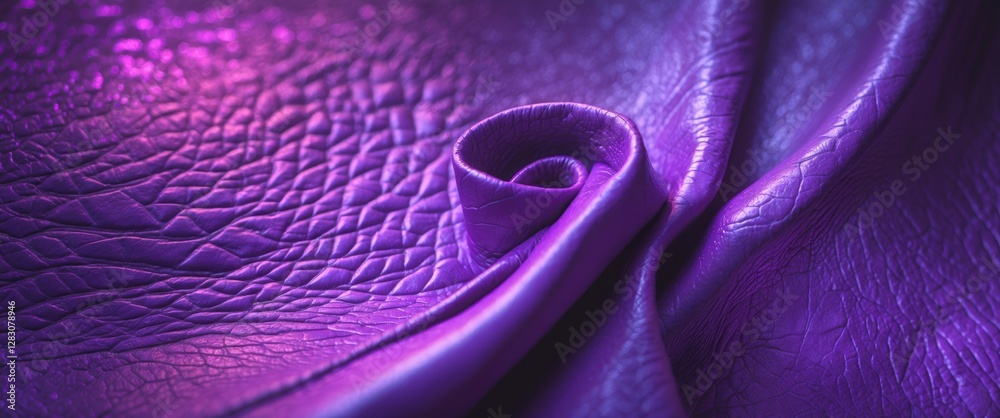 Poster close up view of textured violet leather fabric showcasing natural patterns and elegant folds for de