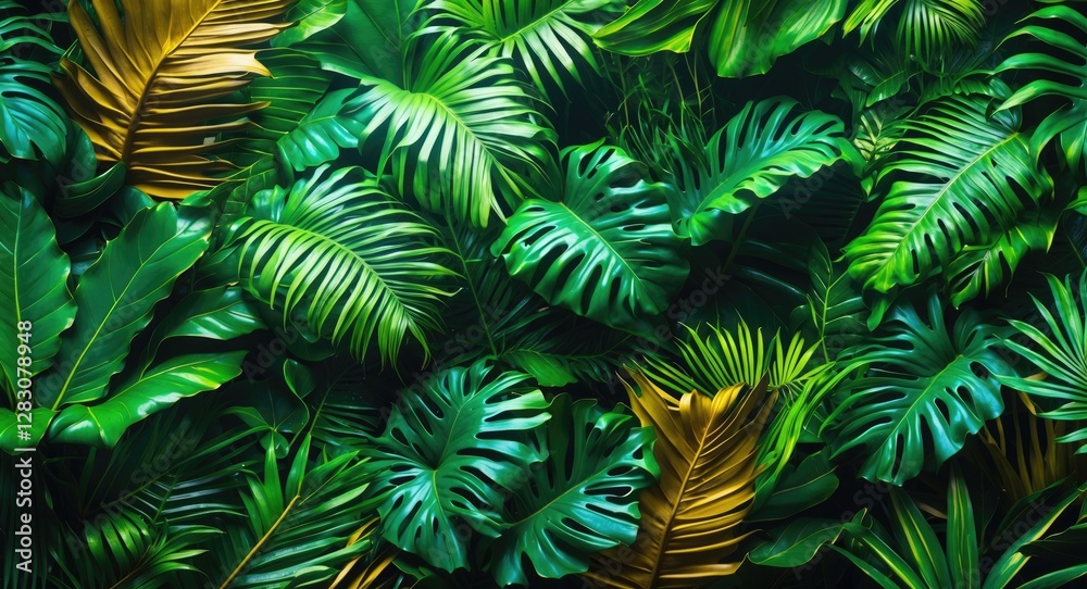 Aufkleber tropical green leaves texture with diverse foliage creating a lush abstract background for nature an