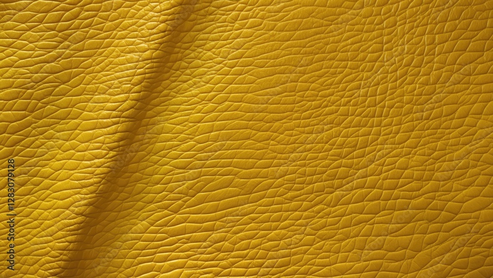 Poster Textured close-up of vibrant yellow leather showcasing natural grain patterns for use in design backgrounds and material textures.