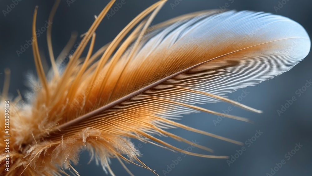 Poster detailed closeup of a delicate orange and white feather showcasing intricate textures and natural be