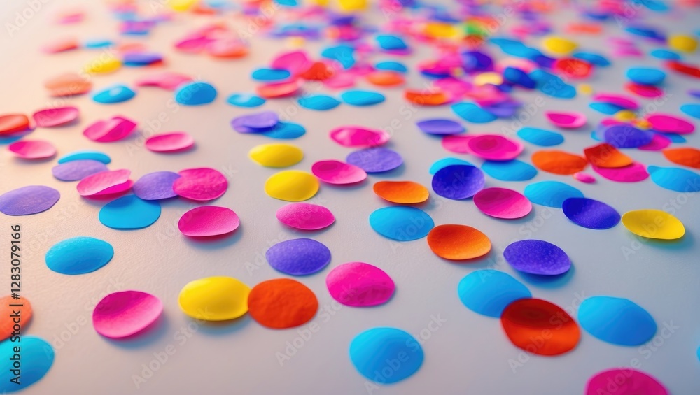 Poster vibrant confetti pieces in various colors scattered on a soft light background creating a festive and celebratory atmosphere