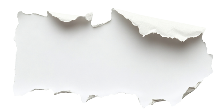 Torn paper with curled edges, isolated on transparent cutout background