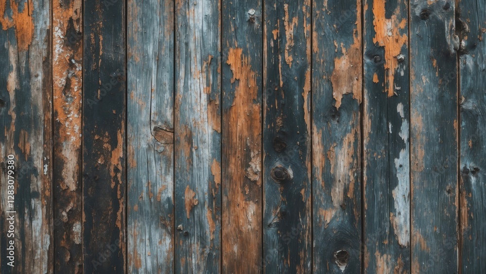 Poster weathered wooden wall texture with peeling paint showcasing rustic charm and natural aging, perfect 