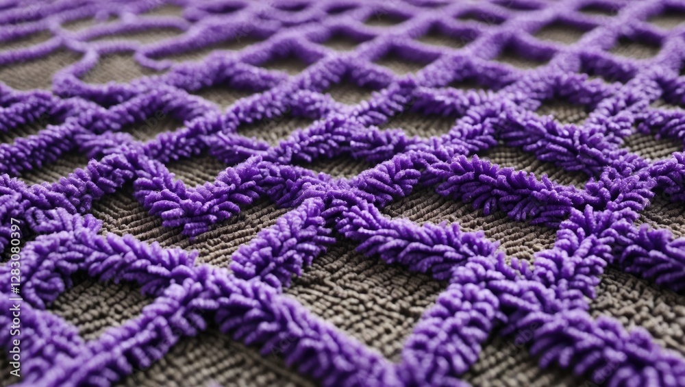 Poster close-up view of textured purple cleaning doormat showcasing intricate patterns and vibrant color fo