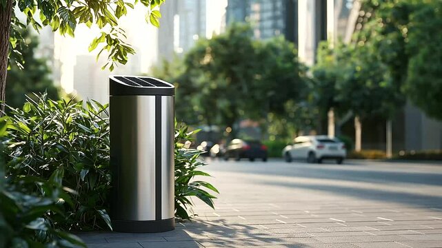 1_Solar-Powered Trash Can with Compactor in Smart City Setting