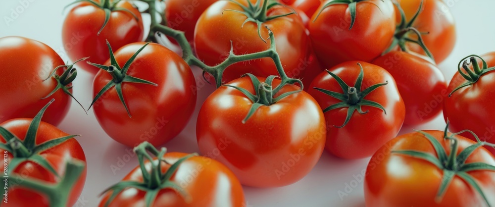 Poster fresh ripe tomatoes arranged on a white background showcasing their vibrant color and natural textur